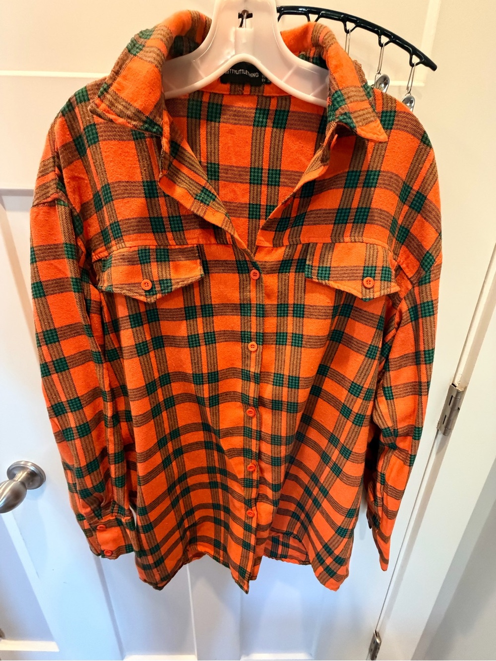 PrettyLittleThing Orange Plaid Oversized Shacket Flannel Shirt US 6